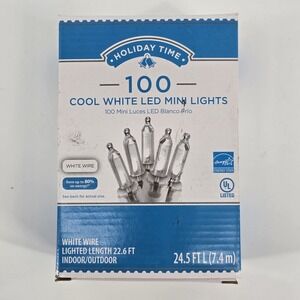 1 Pack 100 LED Cool White Mini Christmas Lights 22.6  Ft WHITE WIRE Holiday Time